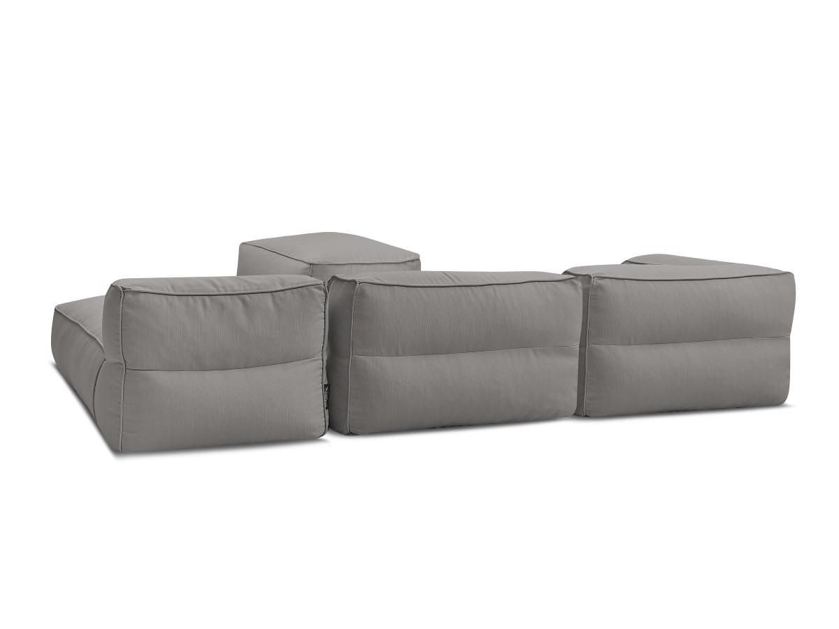 Canapé de jardin modulable GIULIA avec bâche de protection, 1 chauffeuse 1 place, 1 angle, 1 méridienne et 1 pouf