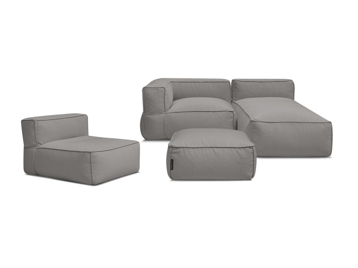Canapé de jardin modulable GIULIA avec bâche de protection, 1 chauffeuse 1 place, 1 angle, 1 méridienne et 1 pouf
