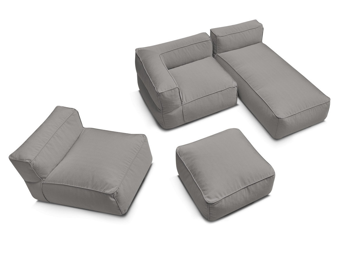 Canapé de jardin modulable GIULIA avec bâche de protection, 1 chauffeuse 1 place, 1 angle, 1 méridienne et 1 pouf