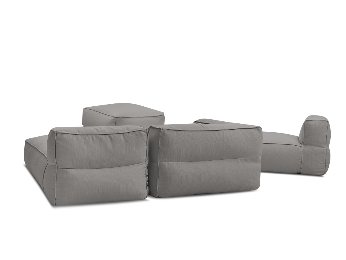 Canapé de jardin modulable GIULIA avec bâche de protection, 1 chauffeuse 1 place, 1 angle, 1 méridienne et 1 pouf
