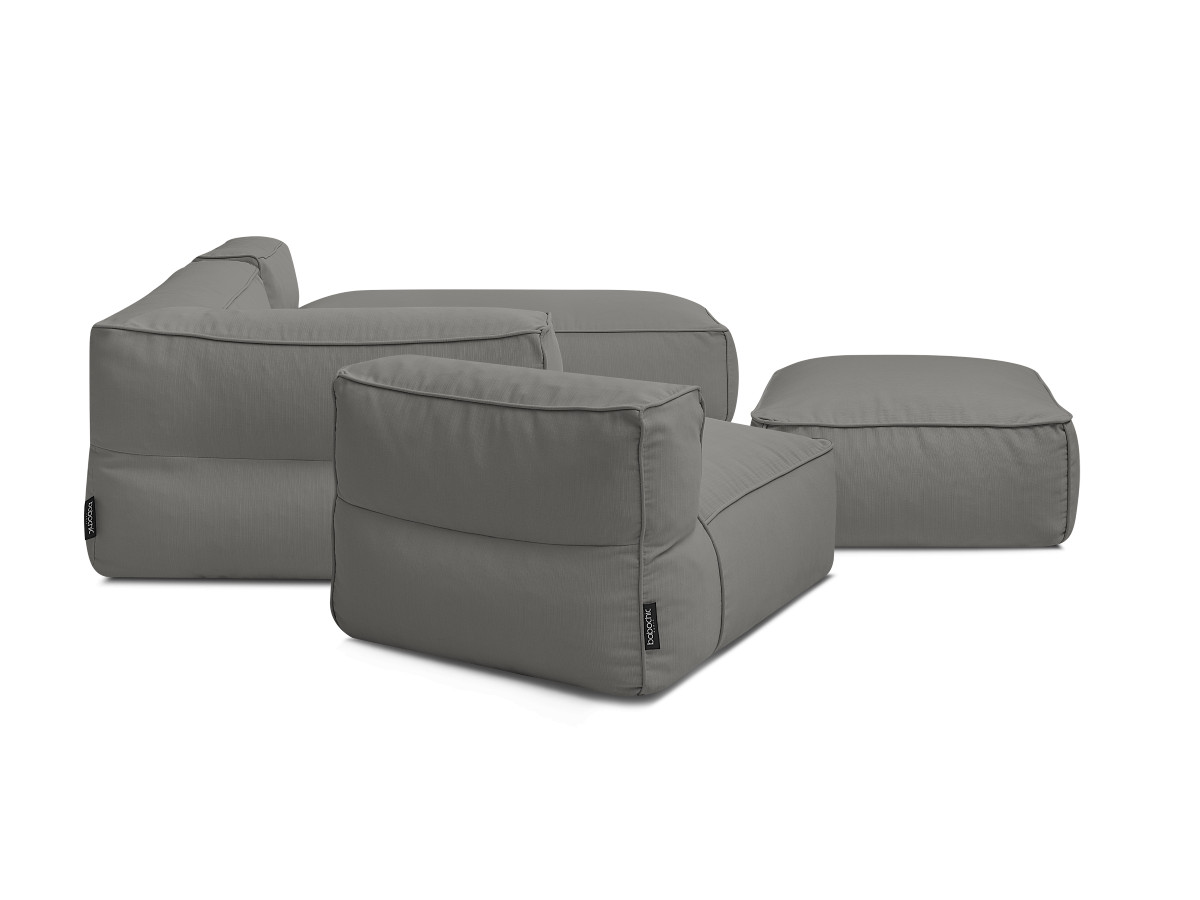 Canapé de jardin modulable GIULIA avec bâche de protection, 1 chauffeuse 1 place, 1 angle, 1 méridienne et 1 pouf