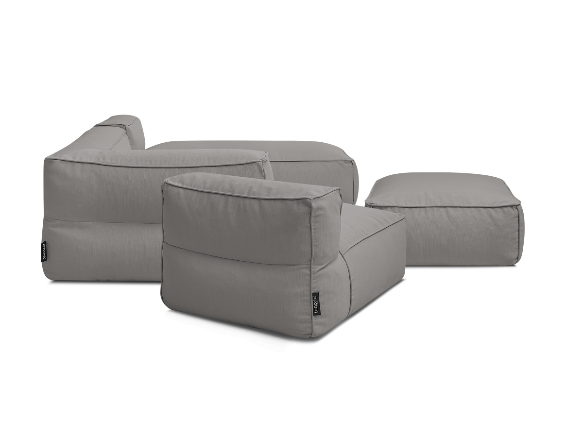 Canapé de jardin modulable GIULIA avec bâche de protection, 1 chauffeuse 1 place, 1 angle, 1 méridienne et 1 pouf
