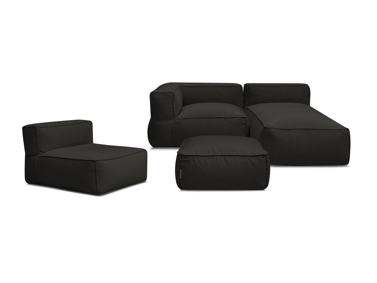 Canapé de jardin modulable GIULIA avec bâche de protection, 1 chauffeuse 1 place, 1 angle, 1 méridienne et 1 pouf