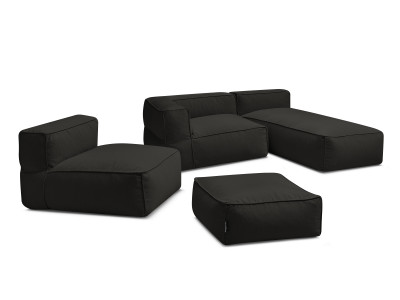 Canapé de jardin modulable GIULIA avec bâche de protection, 1 chauffeuse 1 place, 1 angle, 1 méridienne et 1 pouf