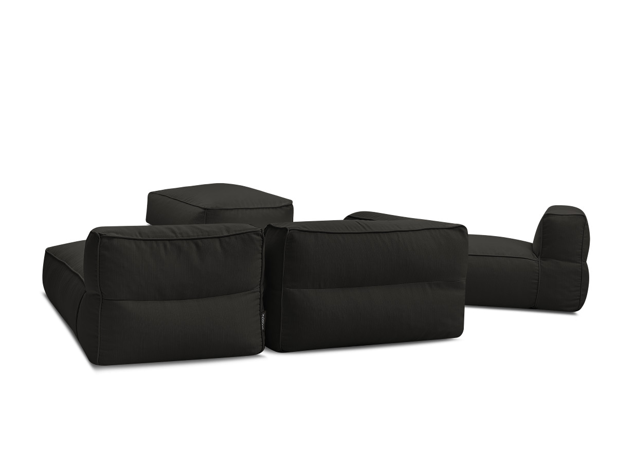 Canapé de jardin modulable GIULIA avec bâche de protection, 1 chauffeuse 1 place, 1 angle, 1 méridienne et 1 pouf