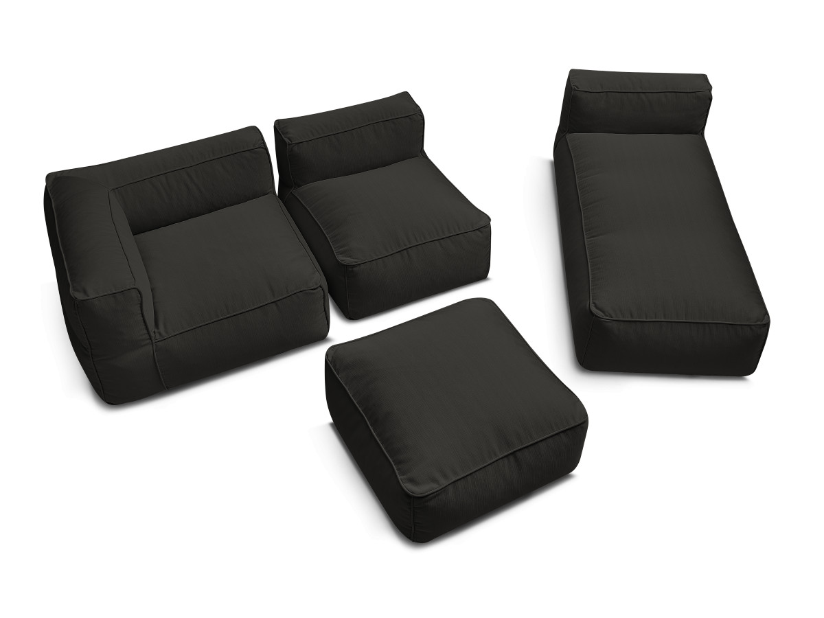 Canapé de jardin modulable GIULIA avec bâche de protection, 1 chauffeuse 1 place, 1 angle, 1 méridienne et 1 pouf