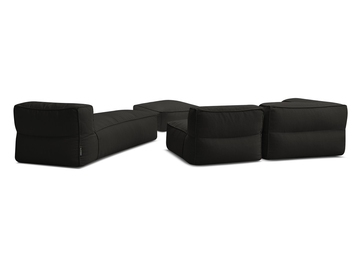 Canapé de jardin modulable GIULIA avec bâche de protection, 1 chauffeuse 1 place, 1 angle, 1 méridienne et 1 pouf