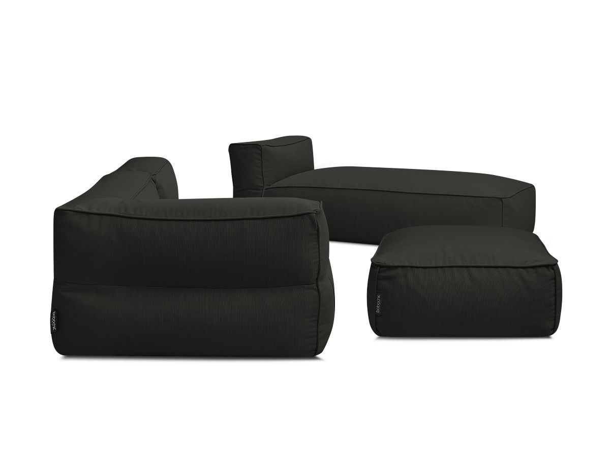 Canapé de jardin modulable GIULIA avec bâche de protection, 1 chauffeuse 1 place, 1 angle, 1 méridienne et 1 pouf