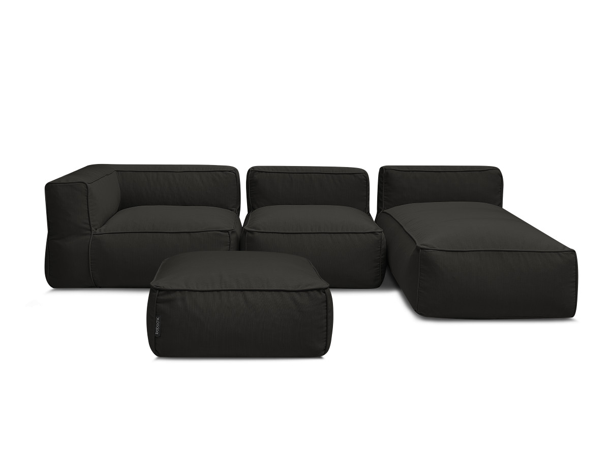 Canapé de jardin modulable GIULIA avec bâche de protection, 1 chauffeuse 1 place, 1 angle, 1 méridienne et 1 pouf