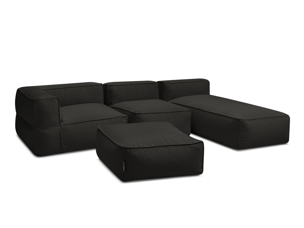 Canapé de jardin modulable GIULIA avec bâche de protection, 1 chauffeuse 1 place, 1 angle, 1 méridienne et 1 pouf
