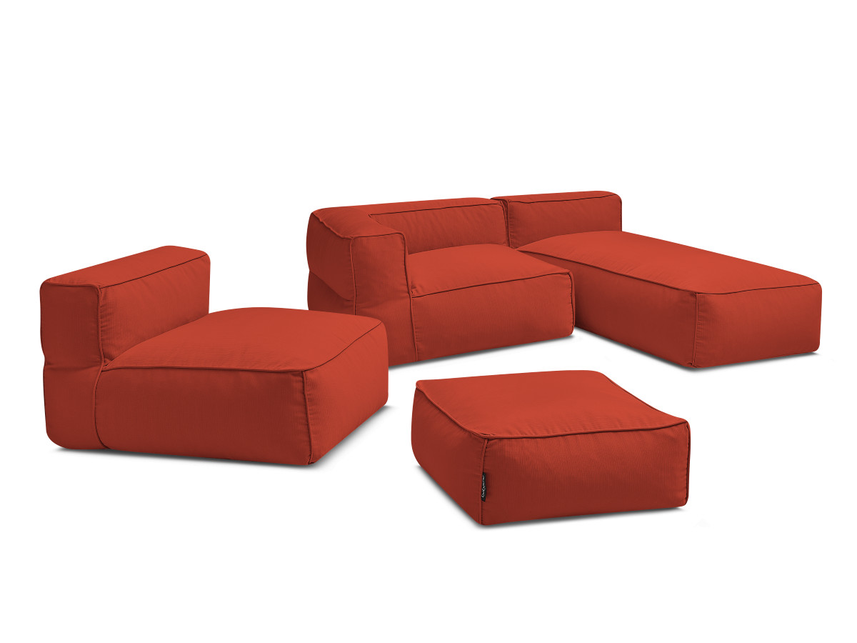 Canapé d'angle fixe EVEREST tissu chiné - Orange - Angle droit - 10 coussins