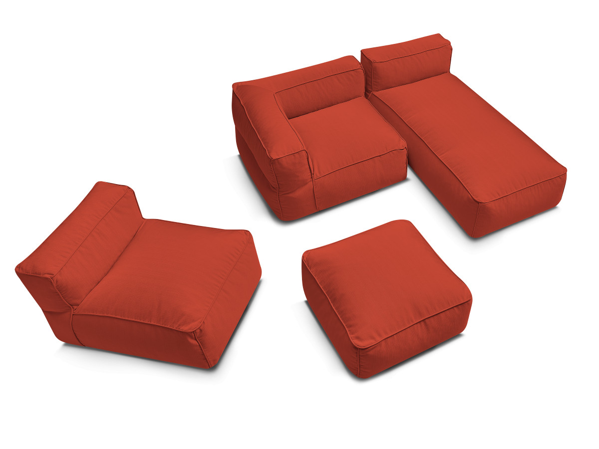Canapé d'angle fixe EVEREST tissu chiné - Orange - Angle droit - 10 coussins