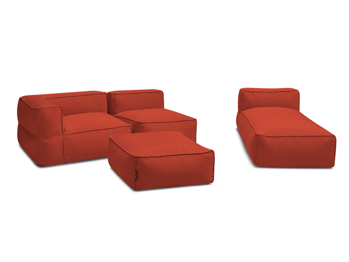 Canapé d'angle fixe EVEREST tissu chiné - Orange - Angle droit - 10 coussins