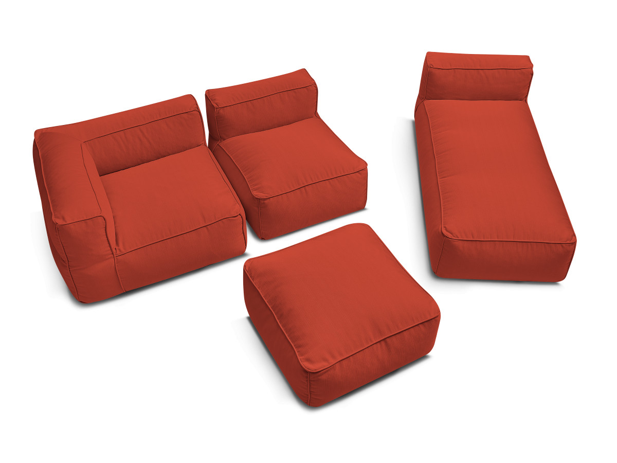 Canapé d'angle fixe EVEREST tissu chiné - Orange - Angle droit - 10 coussins