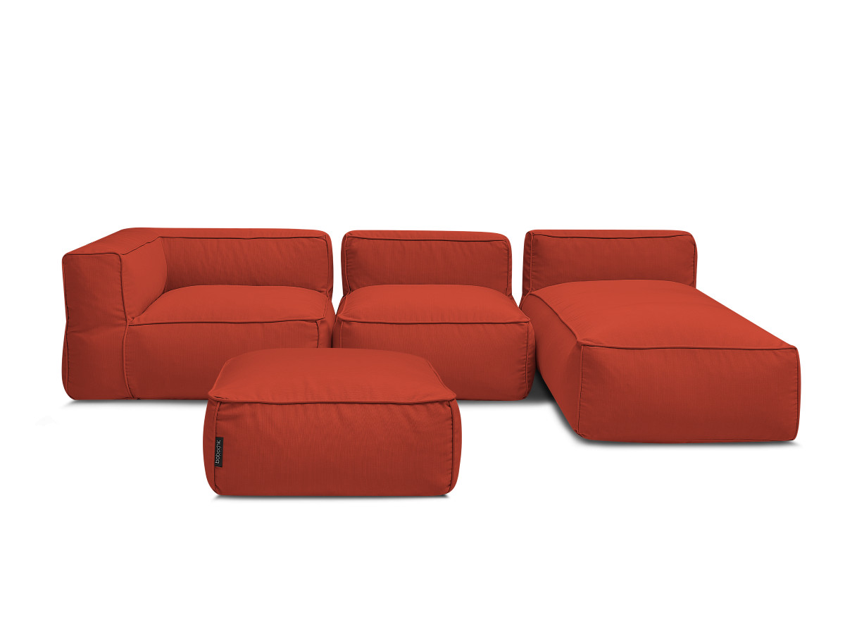 Canapé d'angle fixe EVEREST tissu chiné - Orange - Angle droit - 10 coussins
