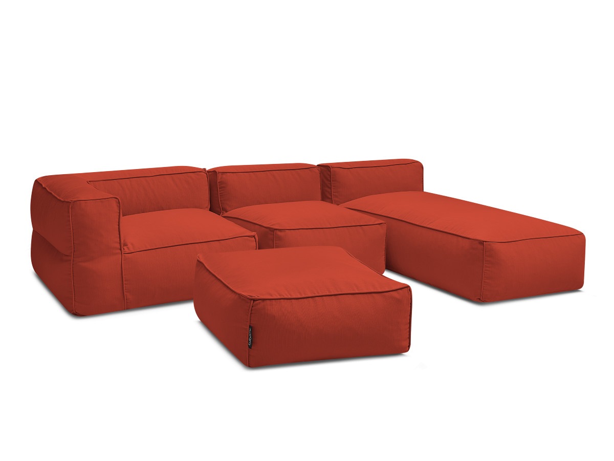 Canapé d'angle fixe EVEREST tissu chiné - Orange - Angle droit - 10 coussins