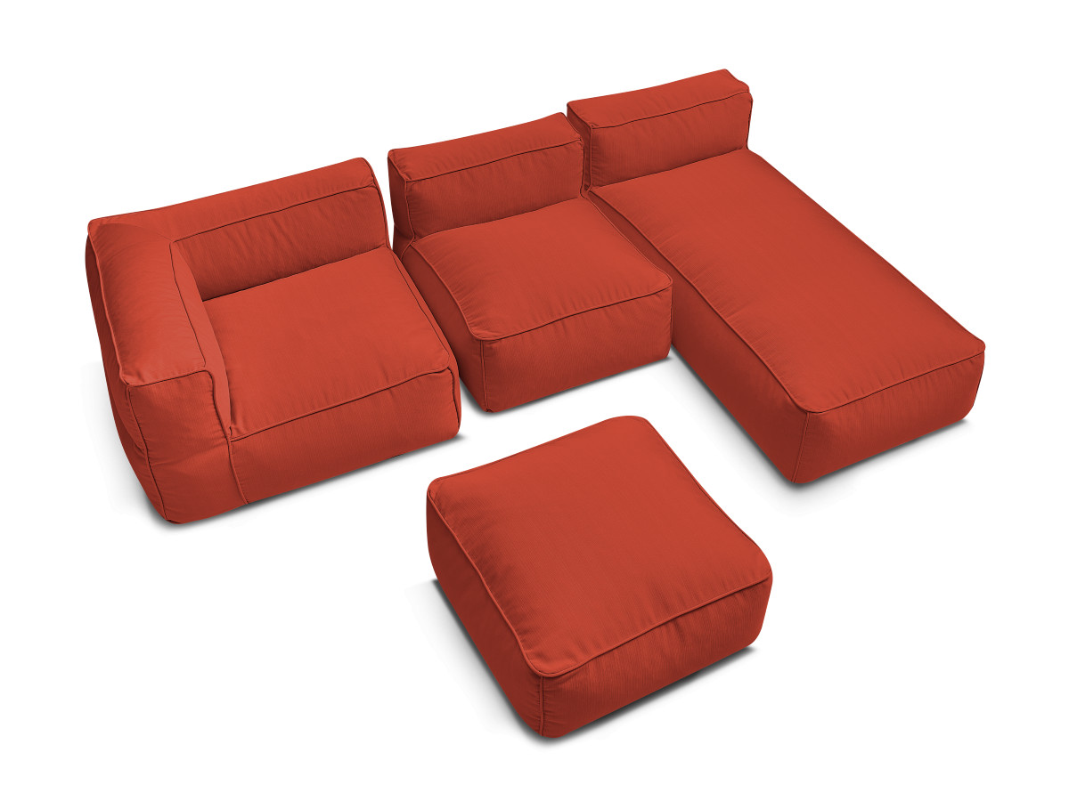 Canapé d'angle fixe EVEREST tissu chiné - Orange - Angle droit - 10 coussins
