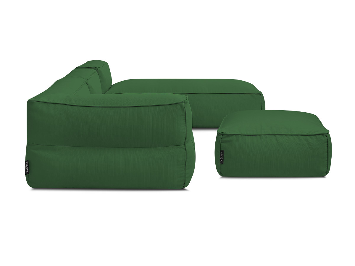 Canapé de jardin modulable GIULIA avec bâche de protection, 1 chauffeuse 1 place, 1 angle, 1 méridienne et 1 pouf