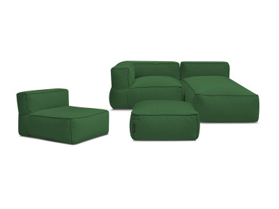 Canapé de jardin modulable GIULIA avec bâche de protection, 1 chauffeuse 1 place, 1 angle, 1 méridienne et 1 pouf