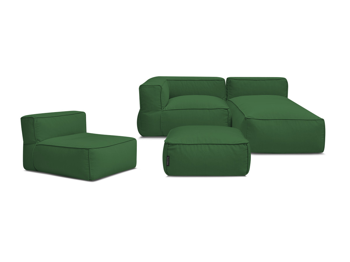Canapé de jardin modulable GIULIA avec bâche de protection, 1 chauffeuse 1 place, 1 angle, 1 méridienne et 1 pouf