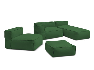 Canapé de jardin modulable GIULIA avec bâche de protection, 1 chauffeuse 1 place, 1 angle, 1 méridienne et 1 pouf