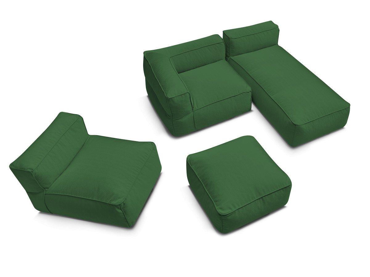 Canapé de jardin modulable GIULIA avec bâche de protection, 1 chauffeuse 1 place, 1 angle, 1 méridienne et 1 pouf