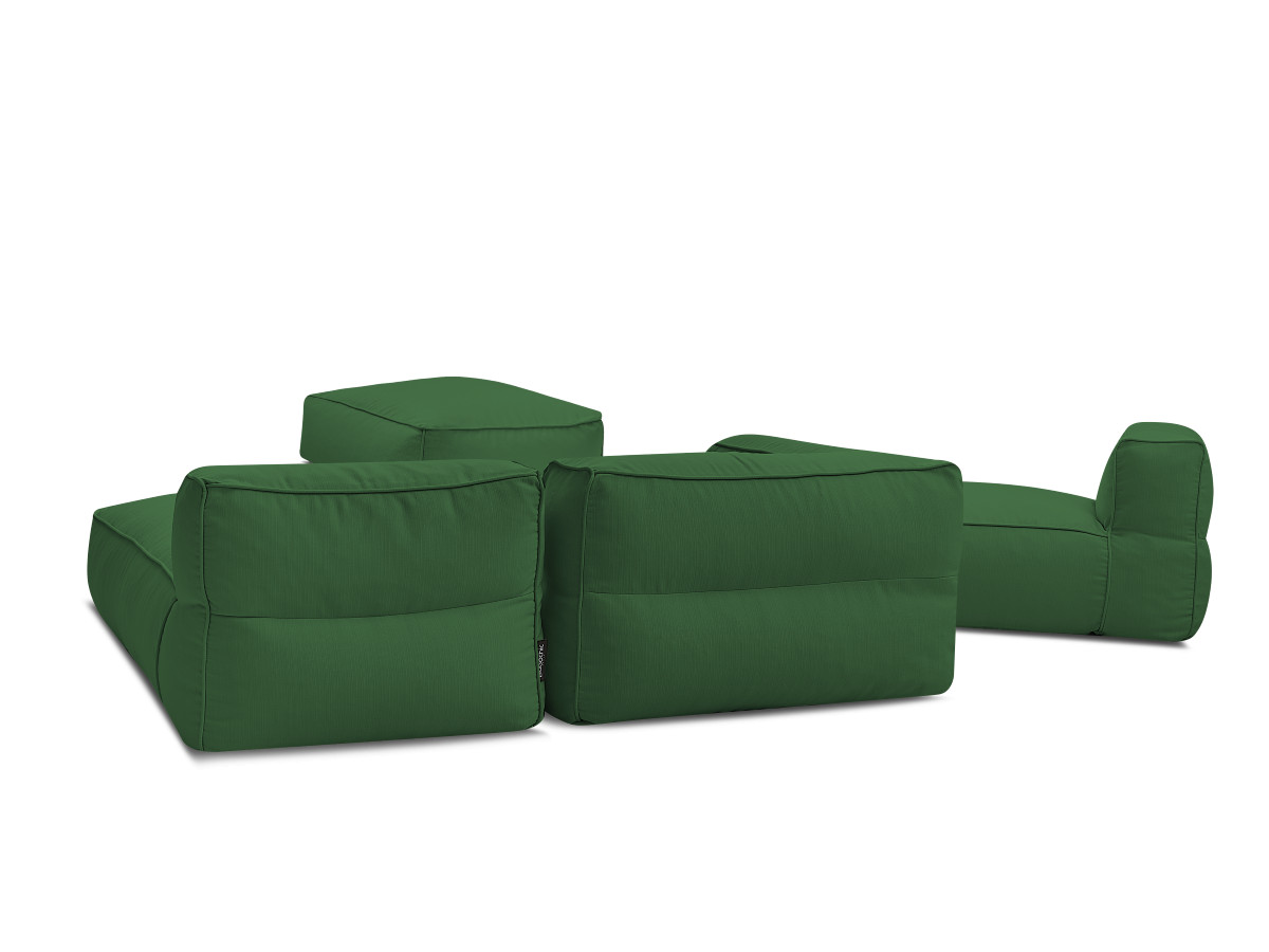 Canapé de jardin modulable GIULIA avec bâche de protection, 1 chauffeuse 1 place, 1 angle, 1 méridienne et 1 pouf