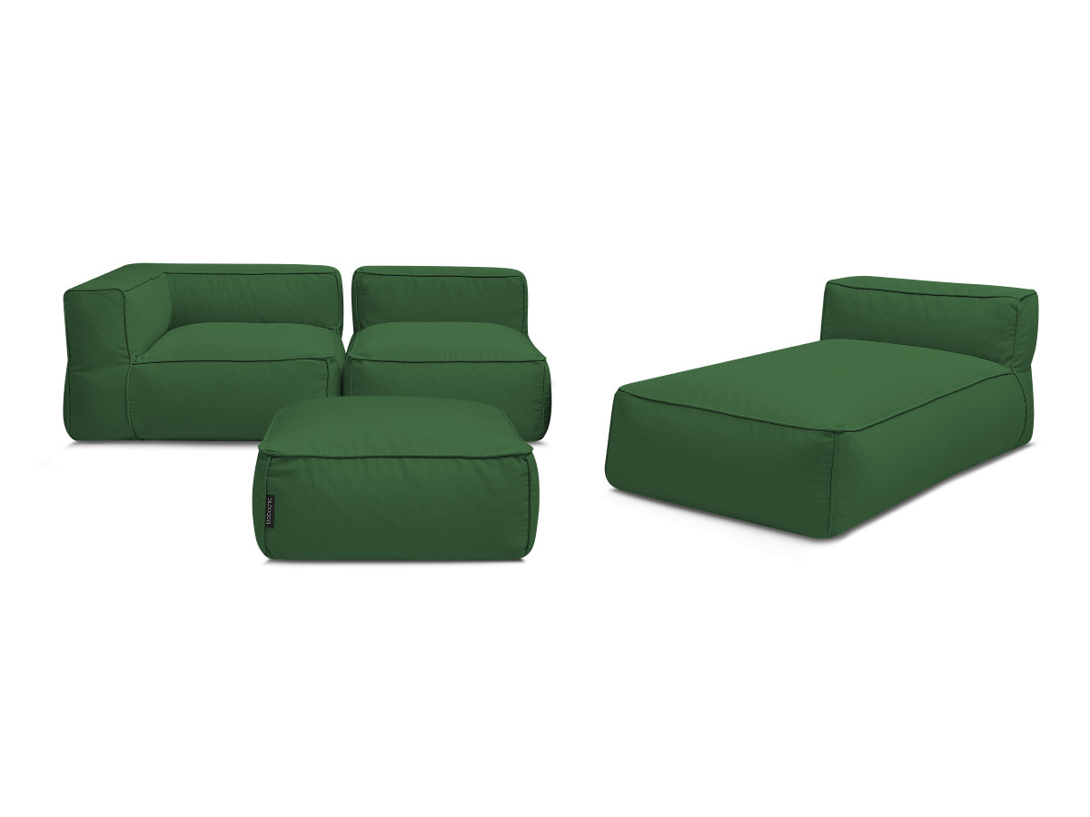 Canapé de jardin modulable GIULIA avec bâche de protection, 1 chauffeuse 1 place, 1 angle, 1 méridienne et 1 pouf