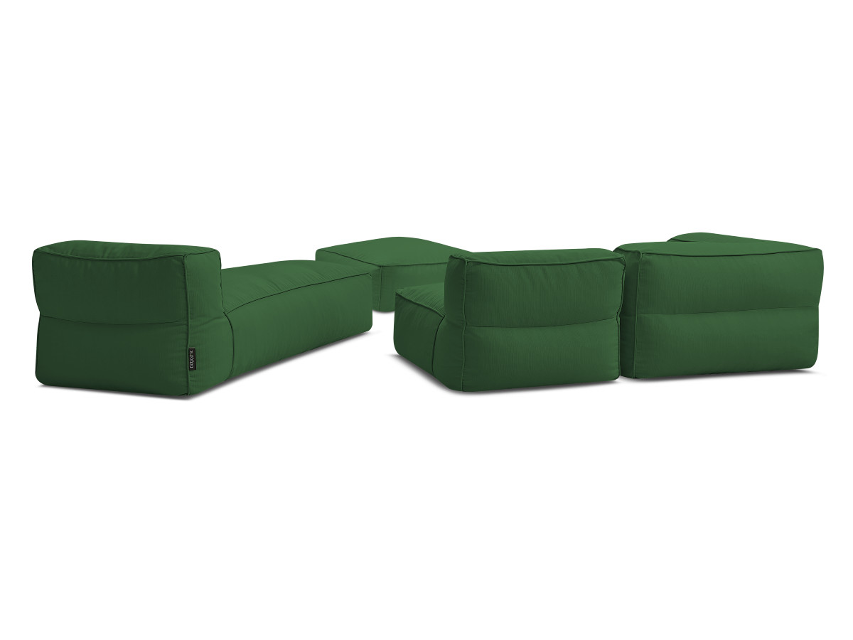 Canapé de jardin modulable GIULIA avec bâche de protection, 1 chauffeuse 1 place, 1 angle, 1 méridienne et 1 pouf