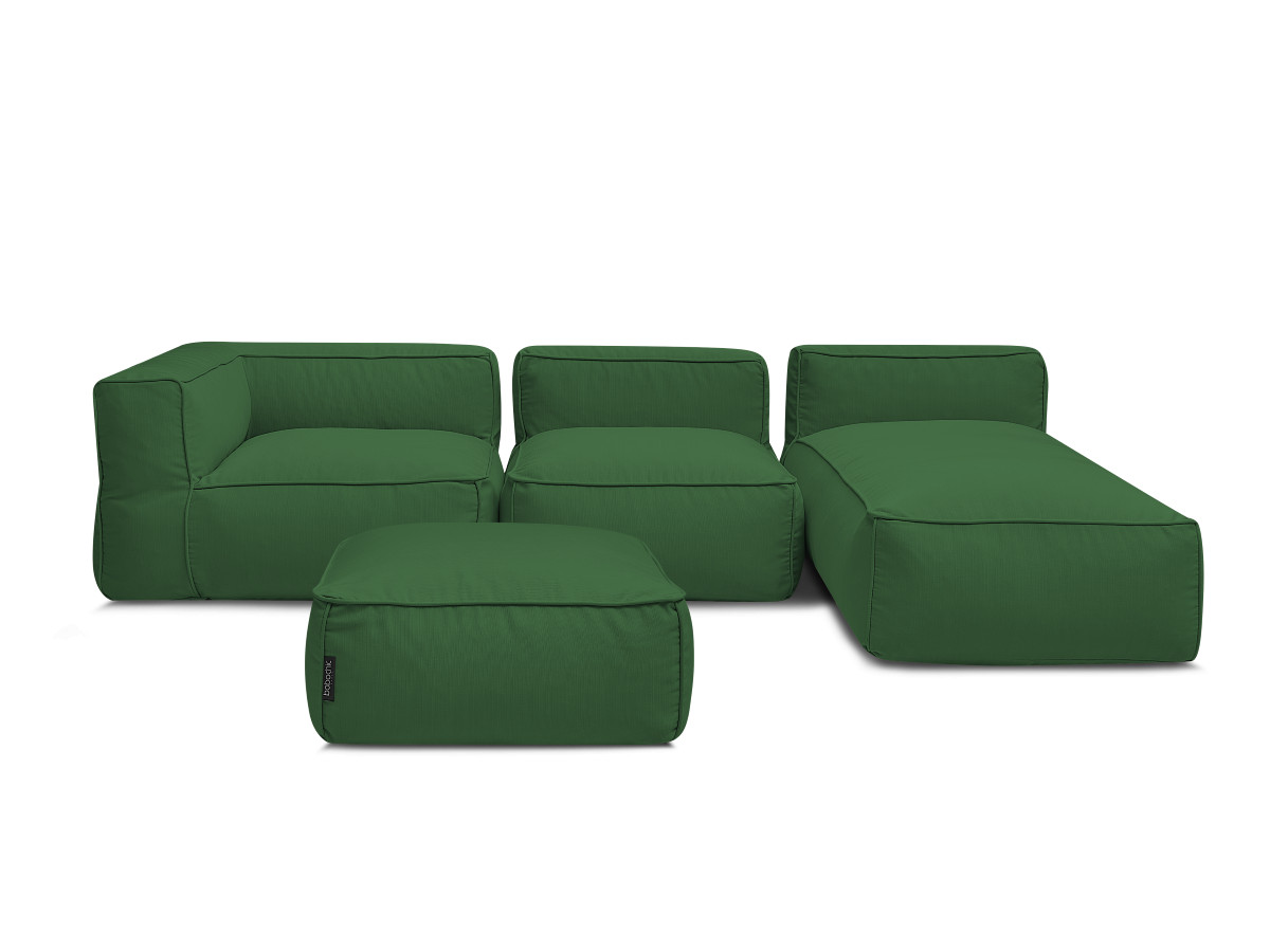 Canapé de jardin modulable GIULIA avec bâche de protection, 1 chauffeuse 1 place, 1 angle, 1 méridienne et 1 pouf