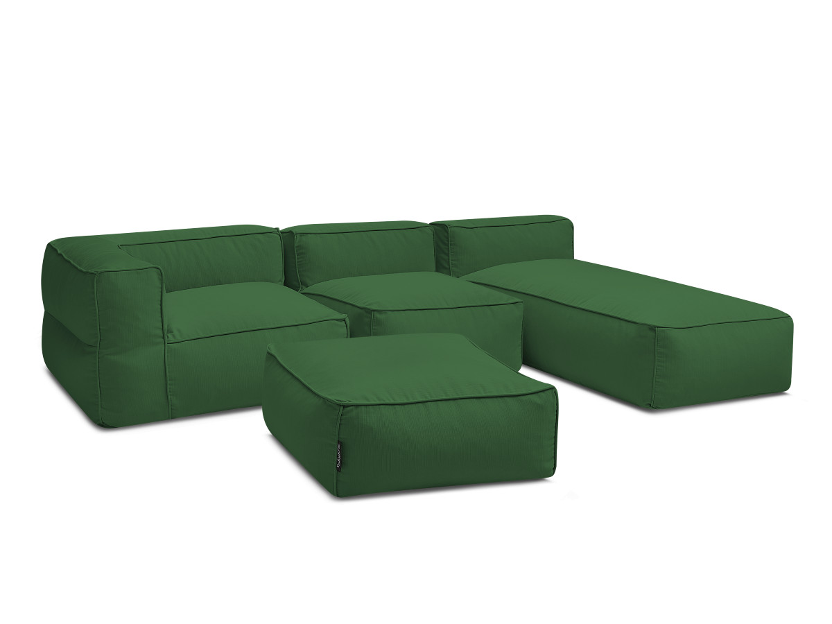 Canapé de jardin modulable GIULIA avec bâche de protection, 1 chauffeuse 1 place, 1 angle, 1 méridienne et 1 pouf