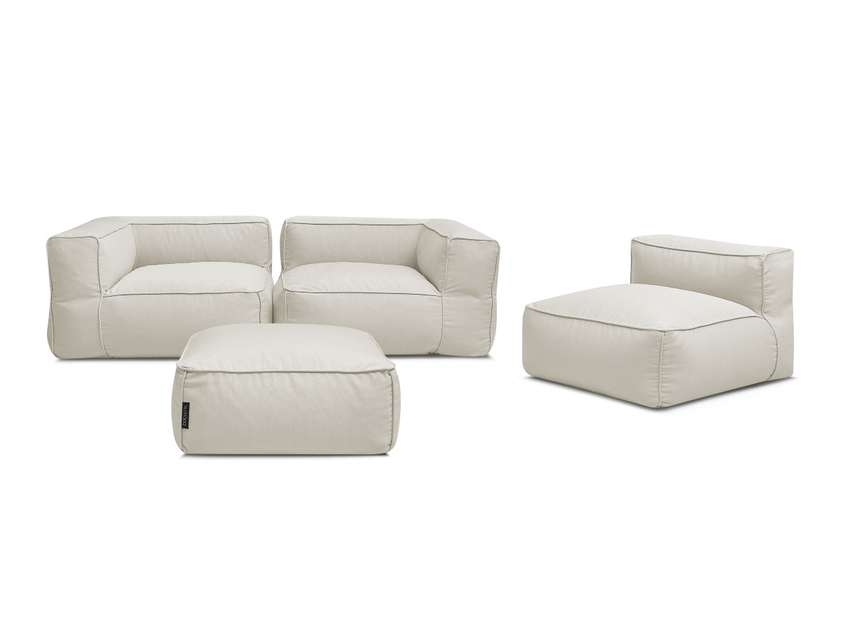 Modulaire tuinbank GIULIA met beschermhoes, 2 hoeken, 1 eenpersoonsfauteuil en 1 poef