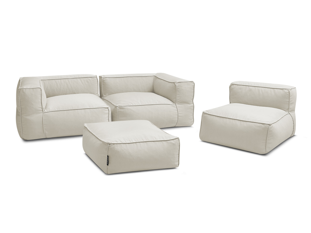 Modulaire tuinbank GIULIA met beschermhoes, 2 hoeken, 1 eenpersoonsfauteuil en 1 poef