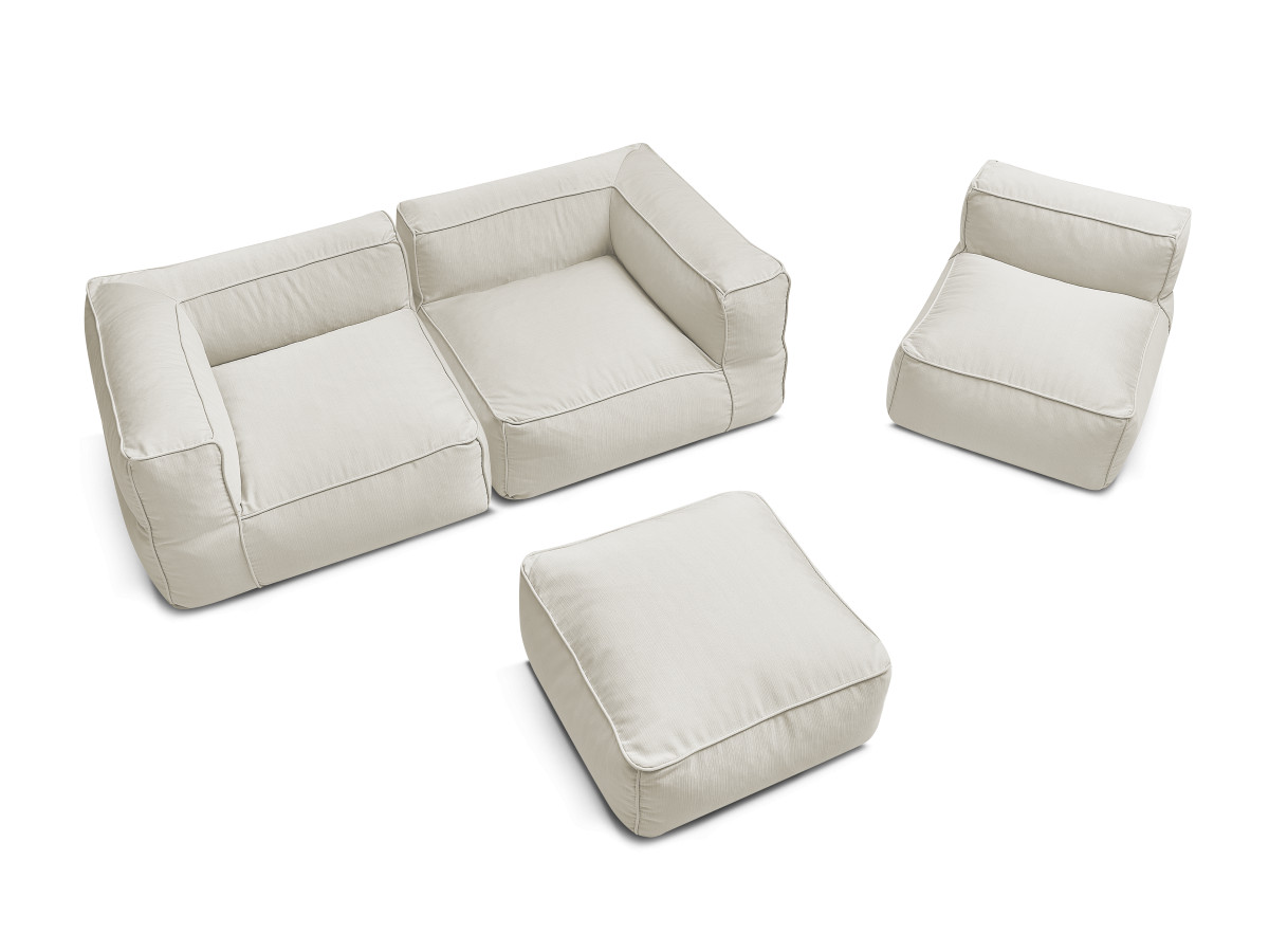 Modulaire tuinbank GIULIA met beschermhoes, 2 hoeken, 1 eenpersoonsfauteuil en 1 poef