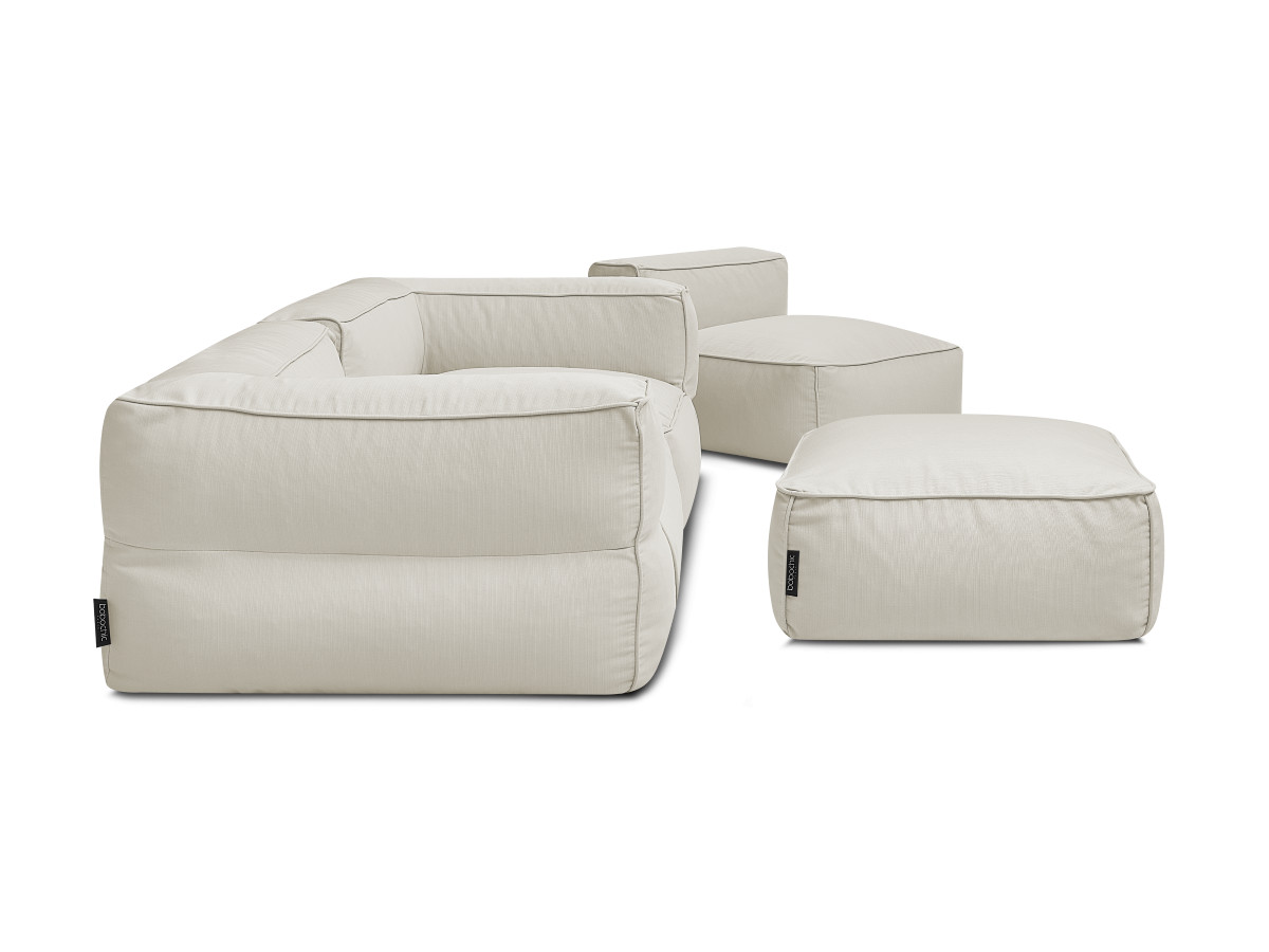 Modulaire tuinbank GIULIA met beschermhoes, 2 hoeken, 1 eenpersoonsfauteuil en 1 poef