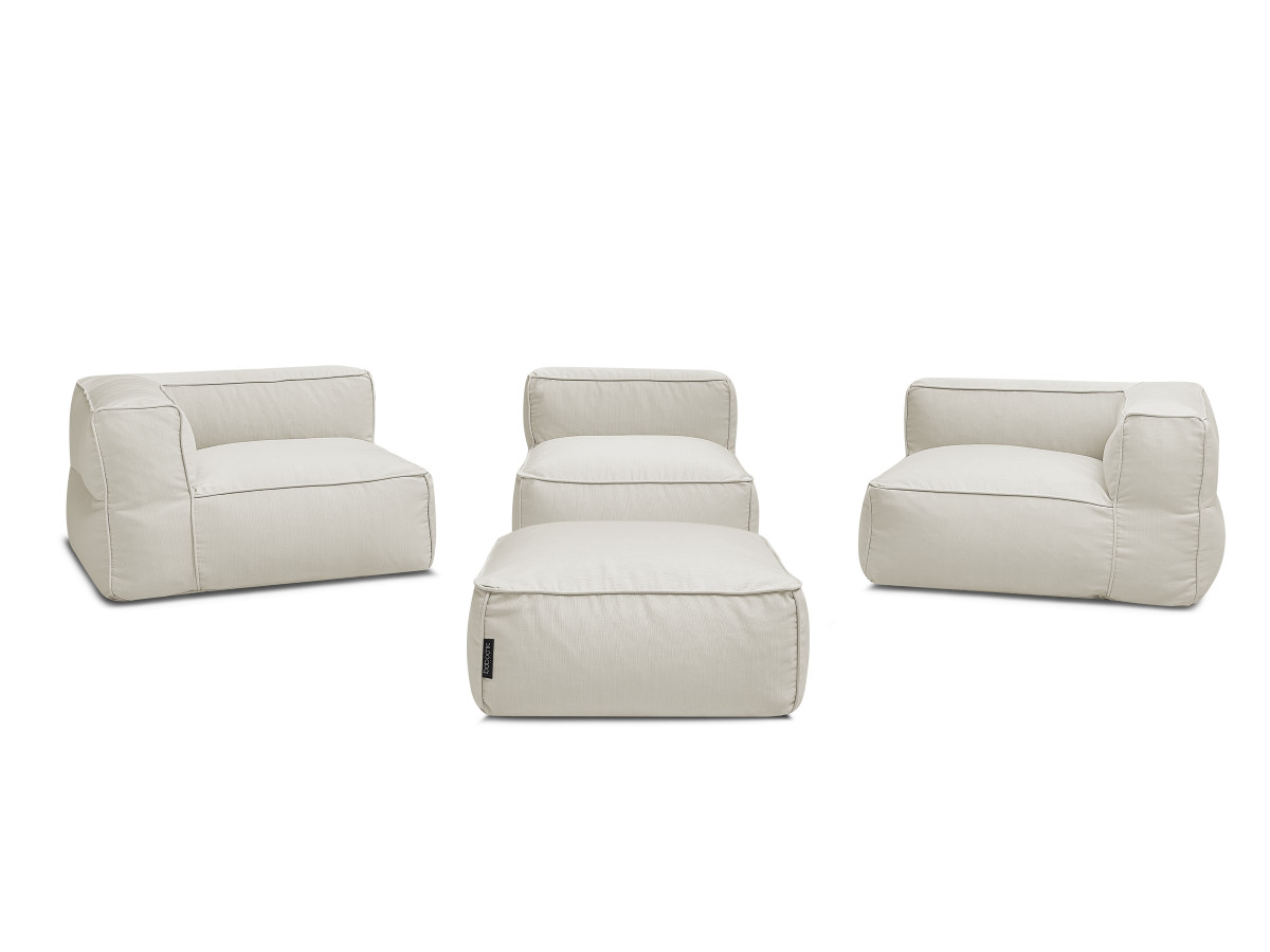 Modulaire tuinbank GIULIA met beschermhoes, 2 hoeken, 1 eenpersoonsfauteuil en 1 poef