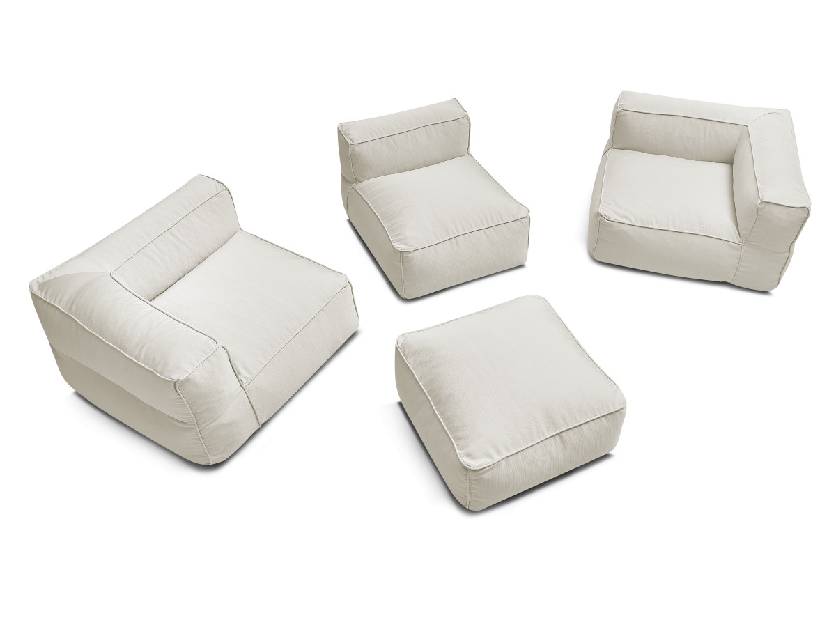 Modulaire tuinbank GIULIA met beschermhoes, 2 hoeken, 1 eenpersoonsfauteuil en 1 poef