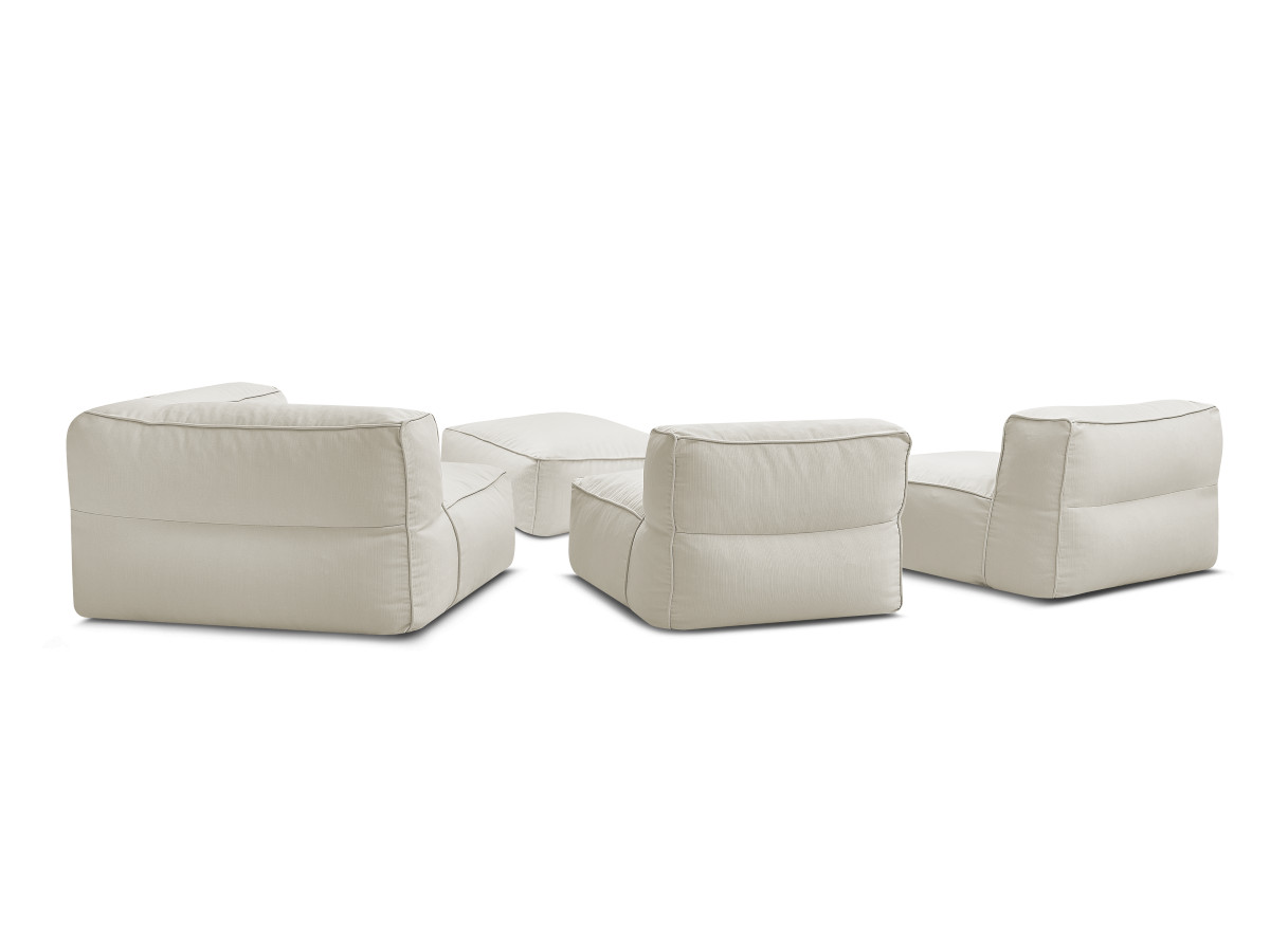 Modulaire tuinbank GIULIA met beschermhoes, 2 hoeken, 1 eenpersoonsfauteuil en 1 poef
