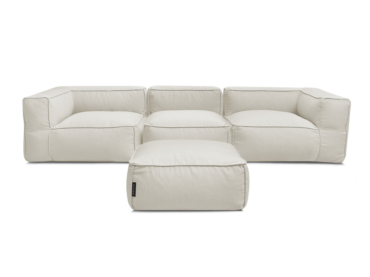 Modulaire tuinbank GIULIA met beschermhoes, 2 hoeken, 1 eenpersoonsfauteuil en 1 poef