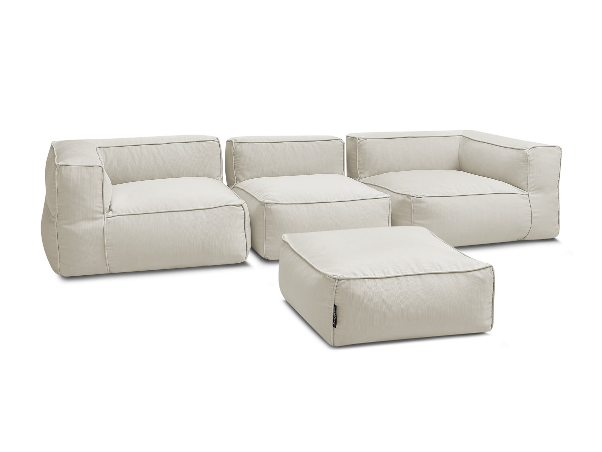 Modulaire tuinbank GIULIA met beschermhoes, 2 hoeken, 1 eenpersoonsfauteuil en 1 poef