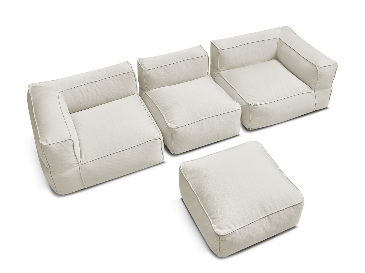 Modulaire tuinbank GIULIA met beschermhoes, 2 hoeken, 1 eenpersoonsfauteuil en 1 poef