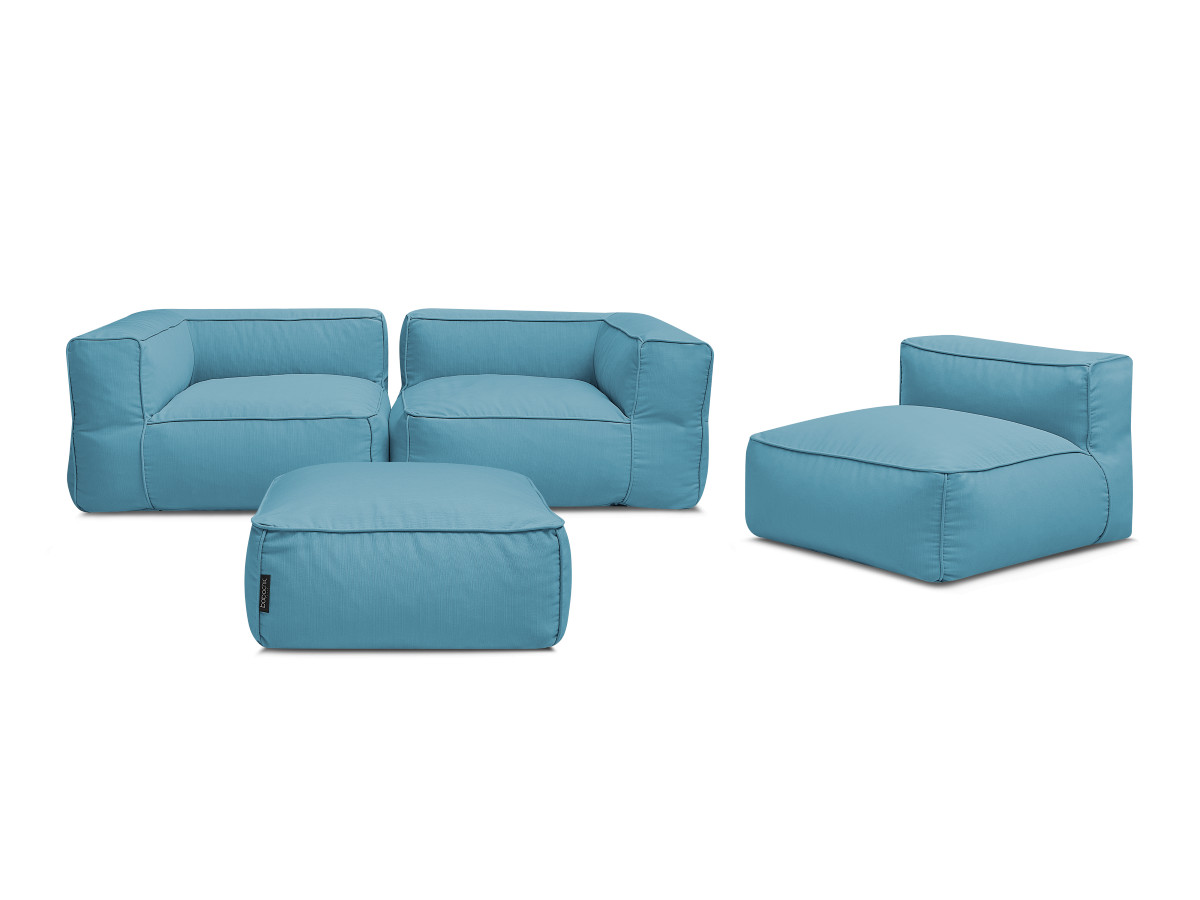 Modulaire tuinbank GIULIA met beschermhoes, 2 hoeken, 1 eenpersoonsfauteuil en 1 poef