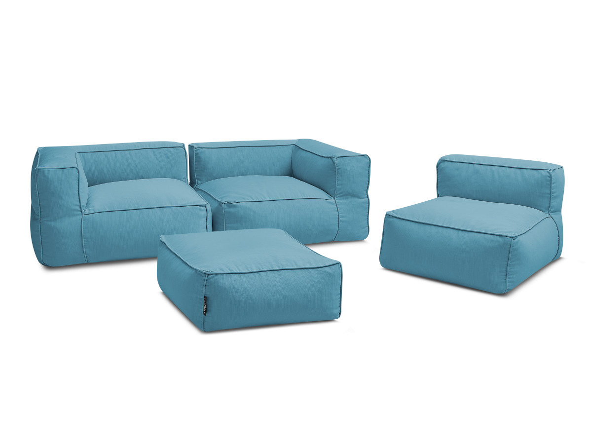 Modulaire tuinbank GIULIA met beschermhoes, 2 hoeken, 1 eenpersoonsfauteuil en 1 poef