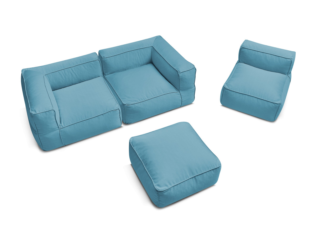Modulaire tuinbank GIULIA met beschermhoes, 2 hoeken, 1 eenpersoonsfauteuil en 1 poef