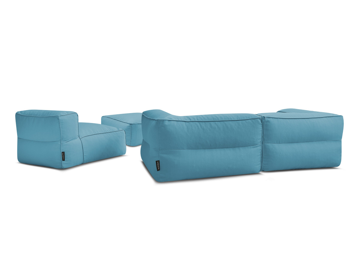 Modulaire tuinbank GIULIA met beschermhoes, 2 hoeken, 1 eenpersoonsfauteuil en 1 poef