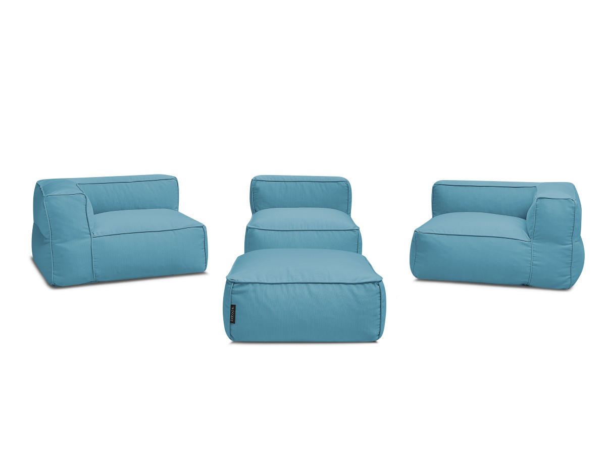 Modulaire tuinbank GIULIA met beschermhoes, 2 hoeken, 1 eenpersoonsfauteuil en 1 poef