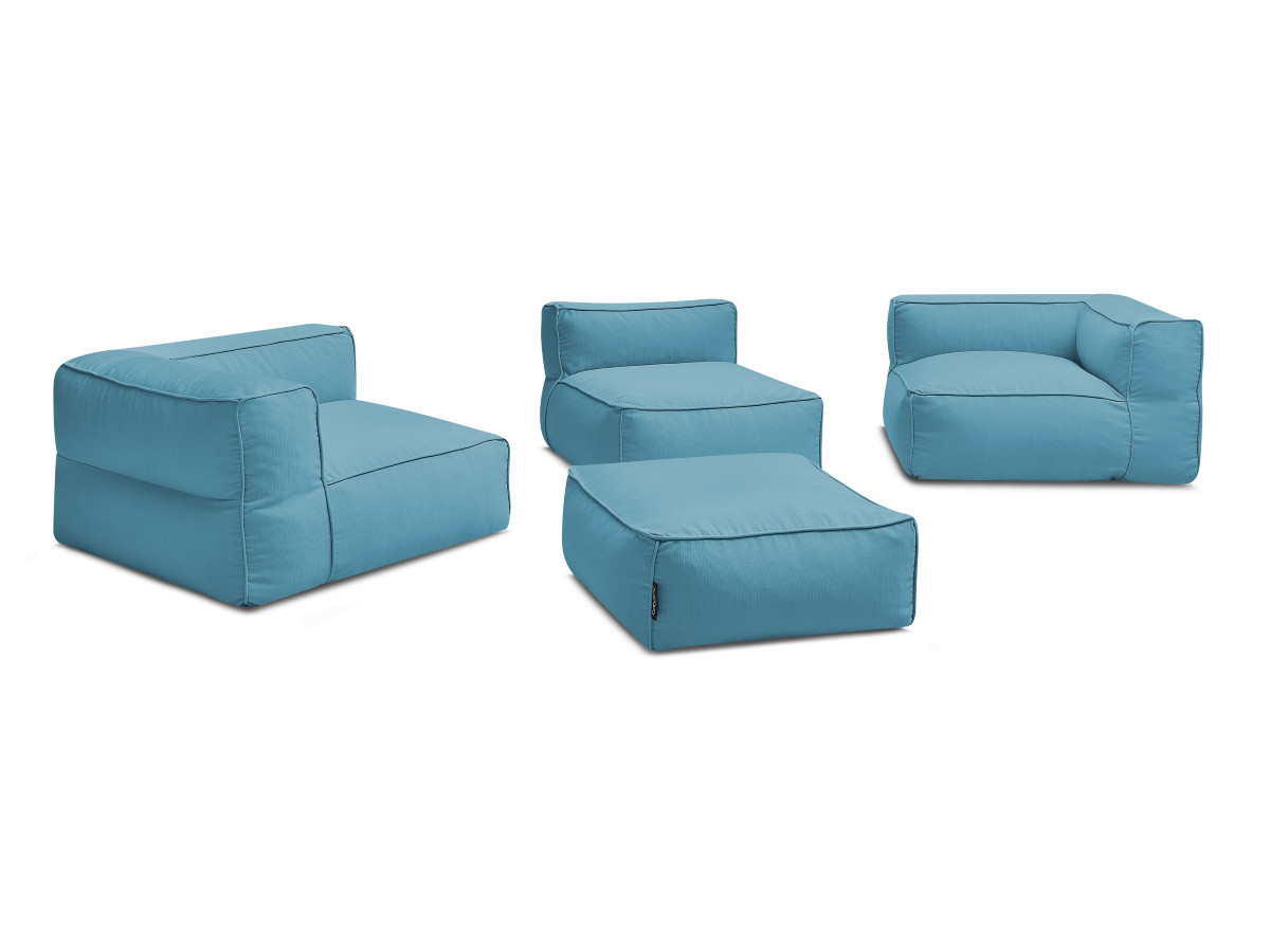 Canapé de jardin modulable GIULIA avec bâche de protection, 2 angles, bleu clair — vue 6