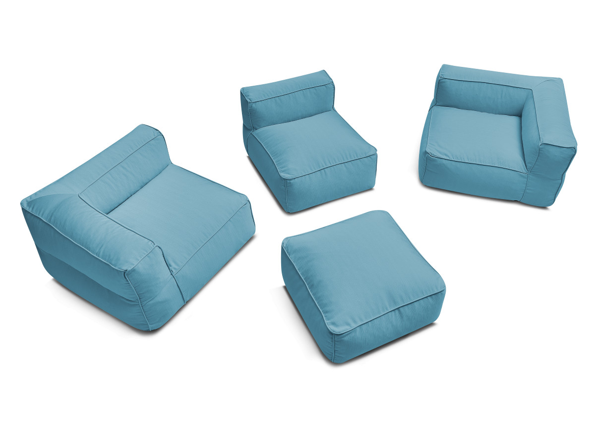 Modulaire tuinbank GIULIA met beschermhoes, 2 hoeken, 1 eenpersoonsfauteuil en 1 poef