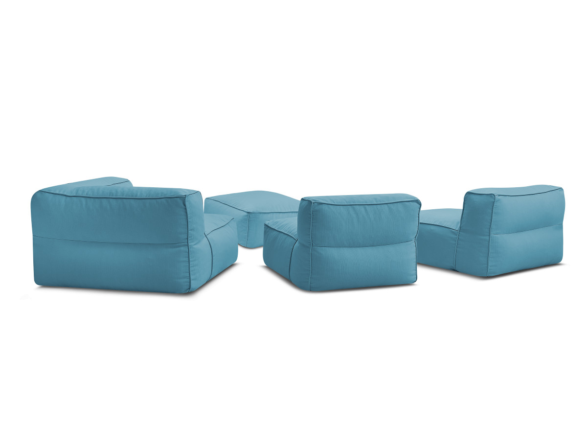 Modulaire tuinbank GIULIA met beschermhoes, 2 hoeken, 1 eenpersoonsfauteuil en 1 poef