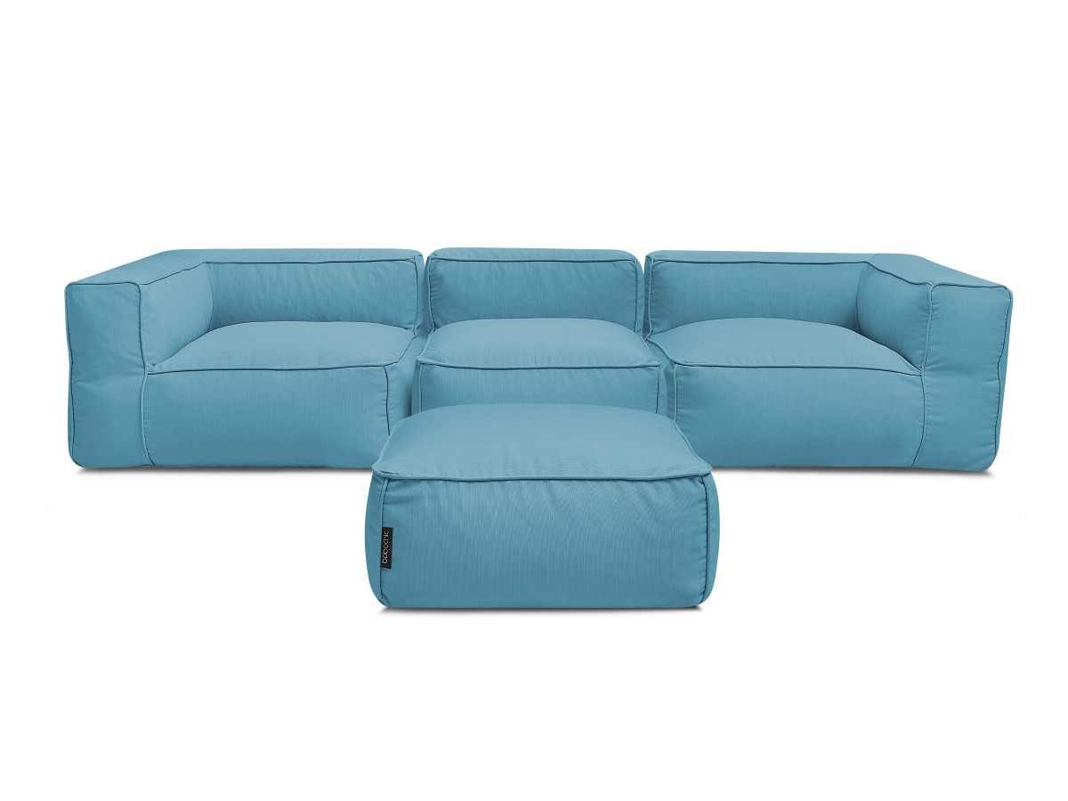 Modulaire tuinbank GIULIA met beschermhoes, 2 hoeken, 1 eenpersoonsfauteuil en 1 poef